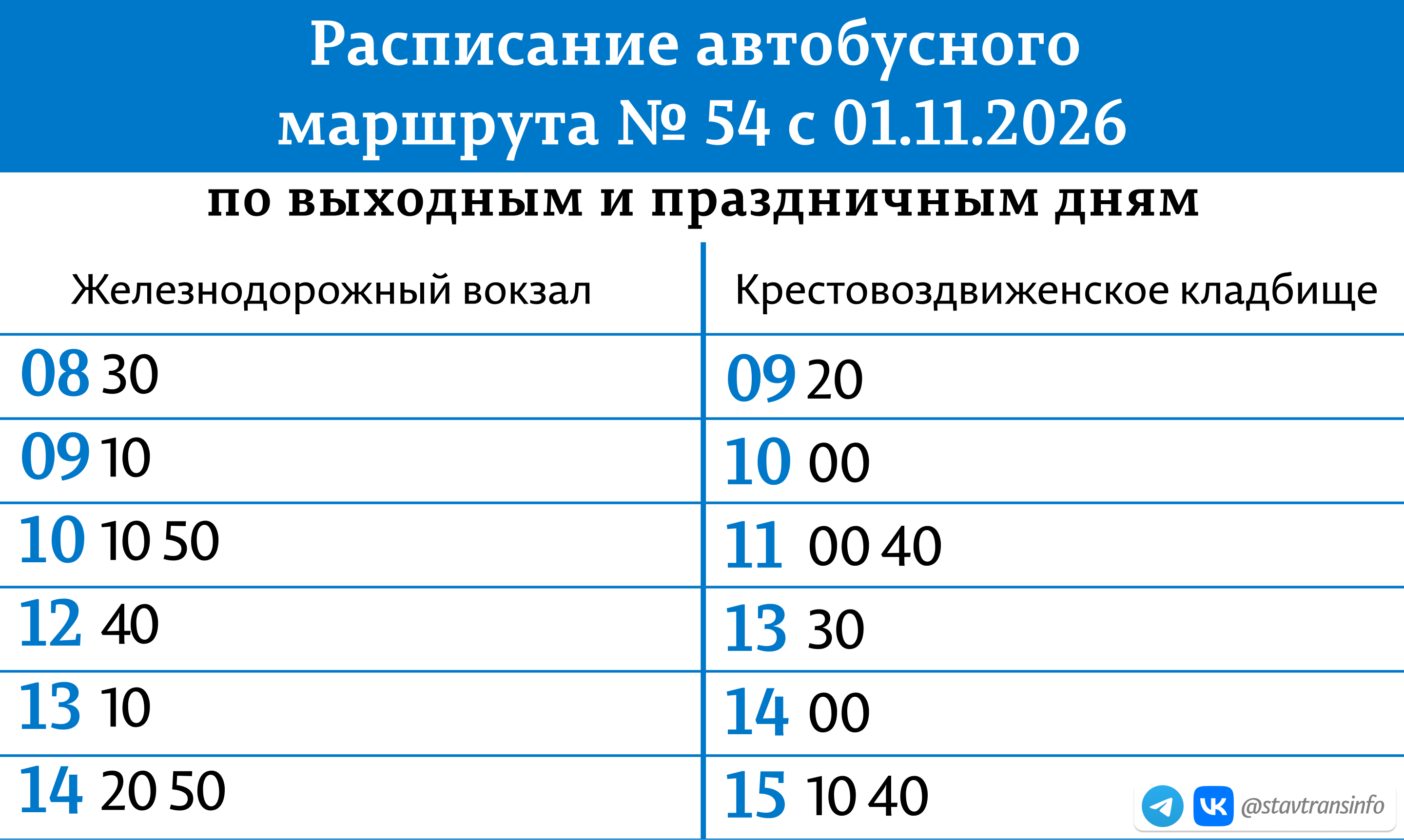 Расписание автобуса № 54